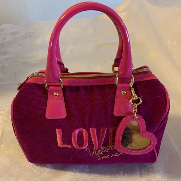 Vintage Love Victoria Secret Mini Handbag Wine Corduroy & Pink Vegan Leather - Picture 8 of 8